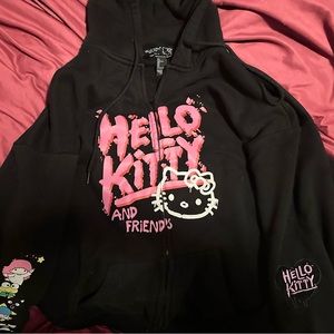 brand new perf condition hello kitty and friends black jacket, size large.